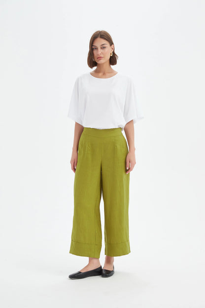 Tirelli - Wide Leg Linen Pant - French Chartreuse