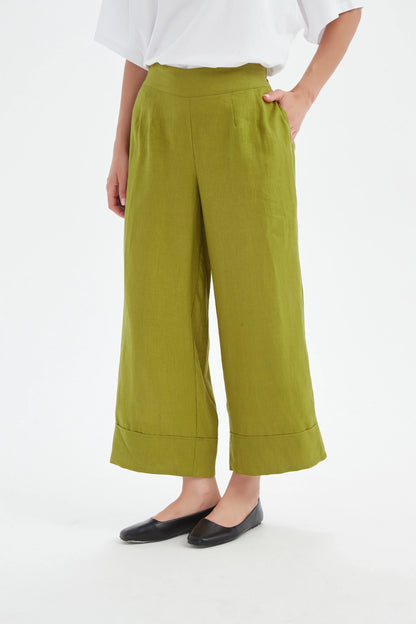 Tirelli - Wide Leg Linen Pant - French Chartreuse