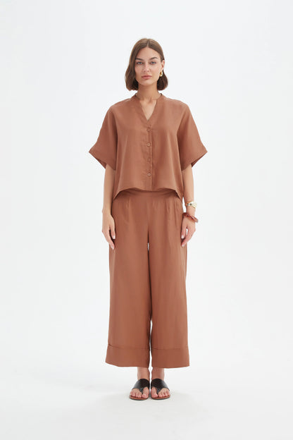 Tirelli - Boxy Button Linen Shirt - Cedar
