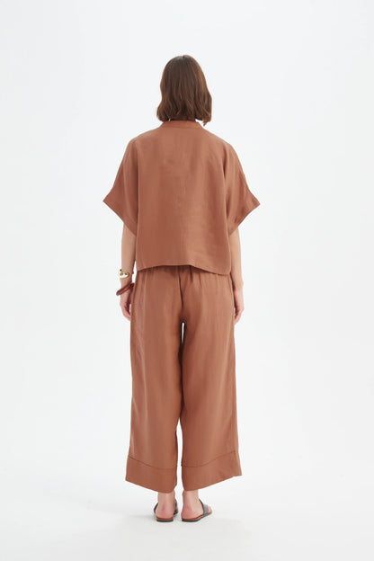 Tirelli - Boxy Button Linen Shirt - Cedar