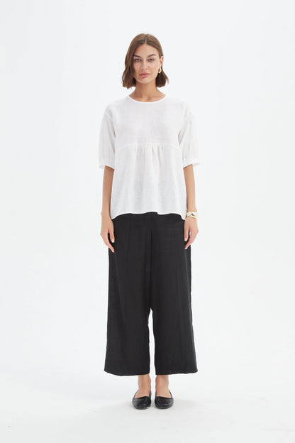 Tirelli - Bishop Sleeve Shirriing Top - Linen - White