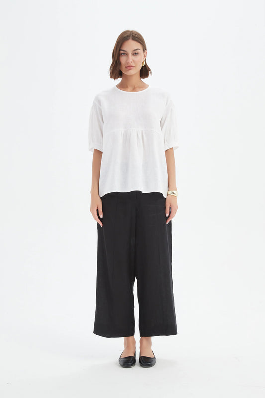 Tirelli - Bishop Sleeve Shirriing Top - Linen - White