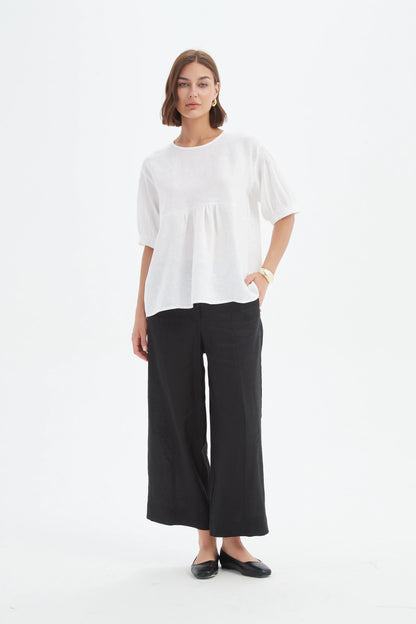 Tirelli - Bishop Sleeve Shirriing Top - Linen - White