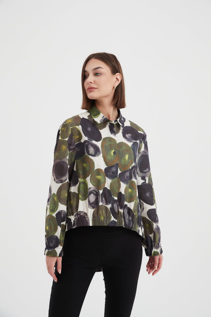 Tirelli - Elastic Front Hem Print Shirt - Moss Spot