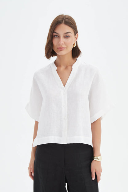 Tirelli - Boxy Button Linen Shirt - White