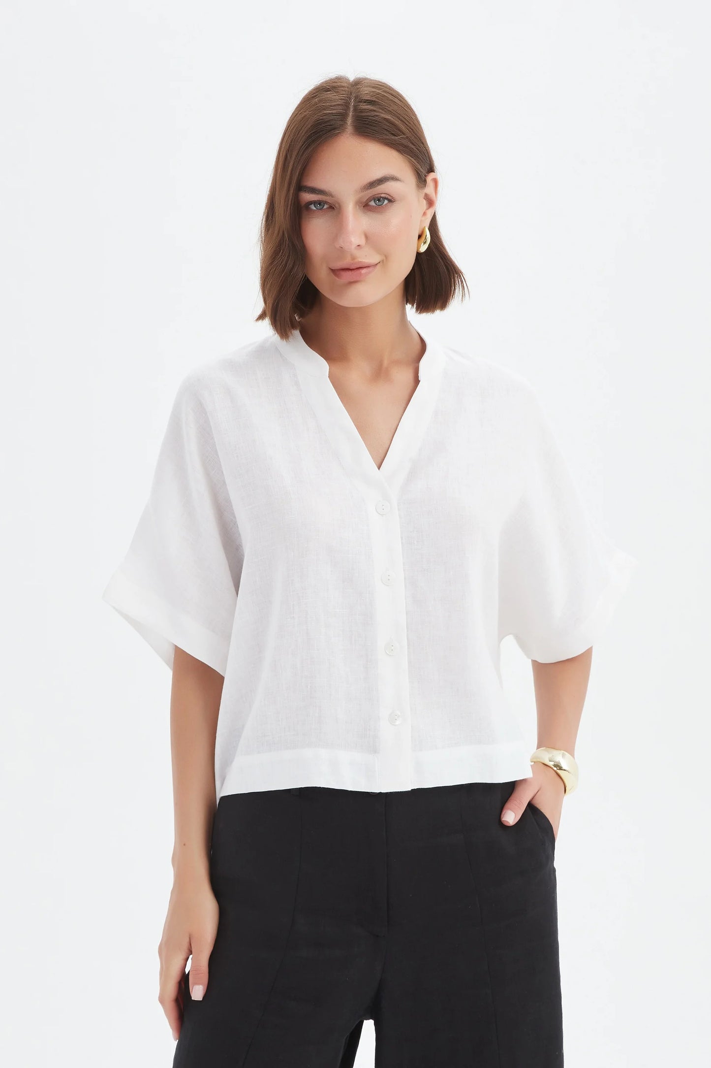 Tirelli - Boxy Button Linen Shirt - White