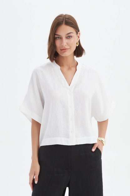 Tirelli - Boxy Button Linen Shirt - White