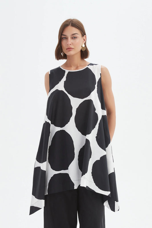 Tirelli - Sleeveless Poplin Print Top - Black/white Spot