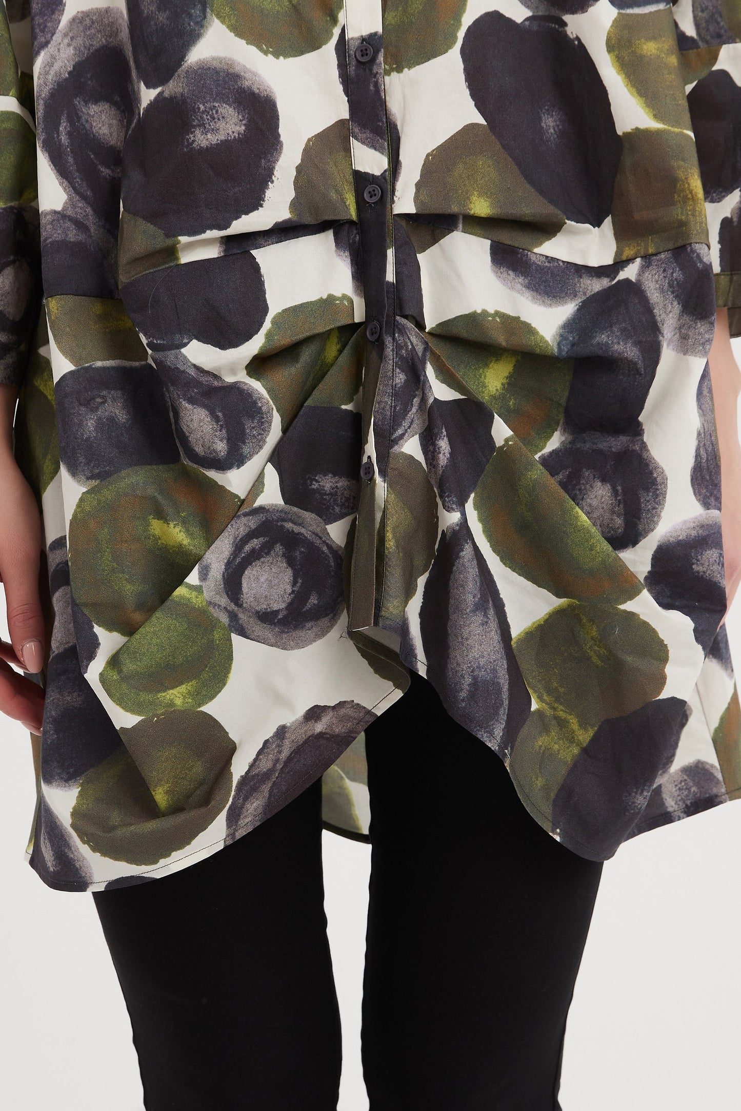 Tirelli - Elastic Front Hem Print Shirt - Moss Spot