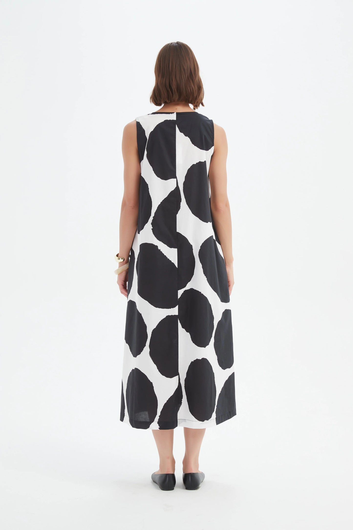 Tirelli - Inverted Pleat Poplin Dress - Black/white Spot