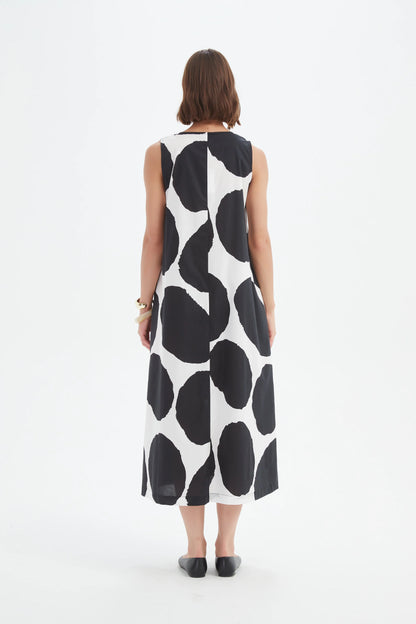 Tirelli - Inverted Pleat Poplin Dress - Black/white Spot