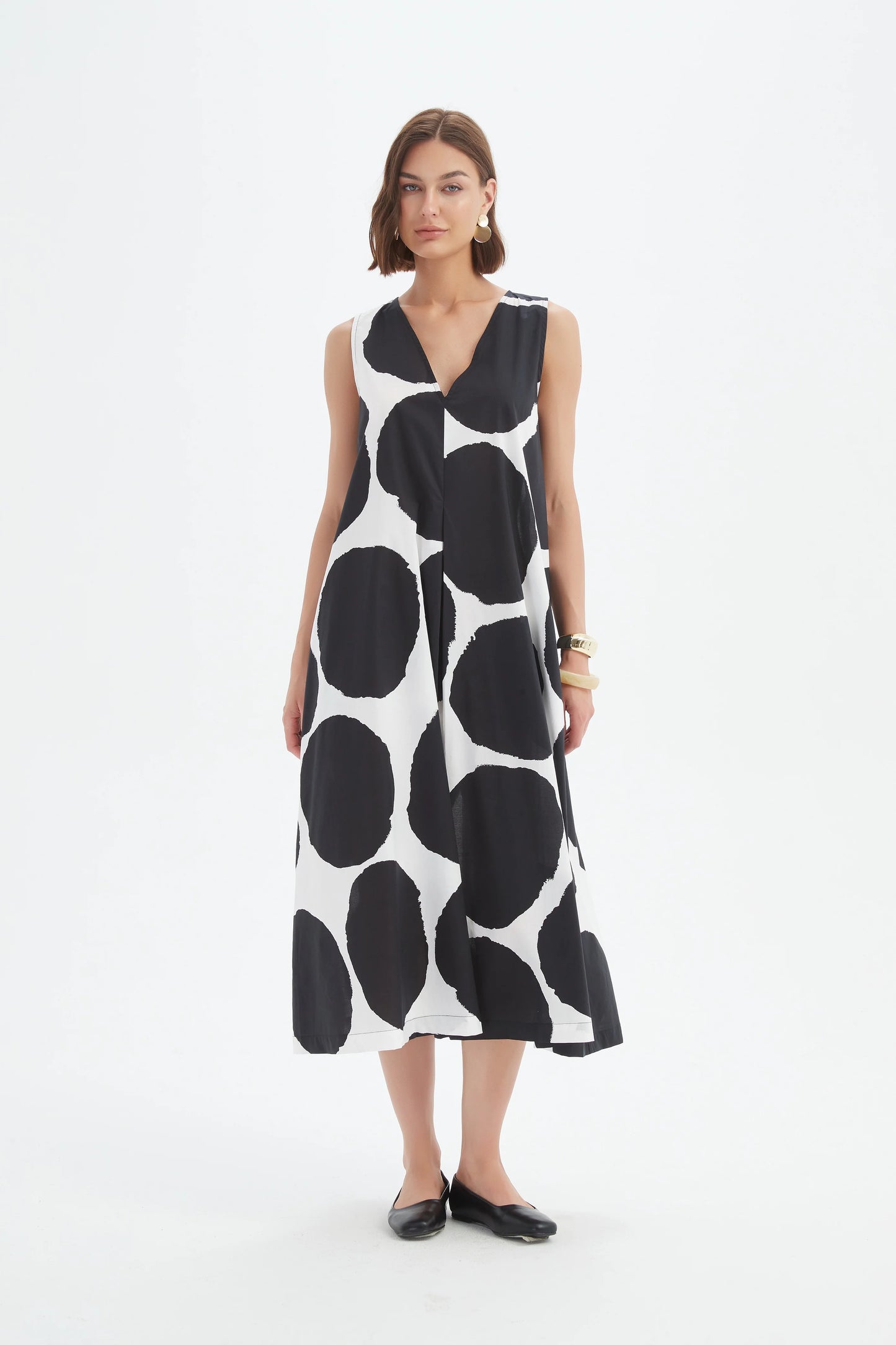 Tirelli - Inverted Pleat Poplin Dress - Black/white Spot