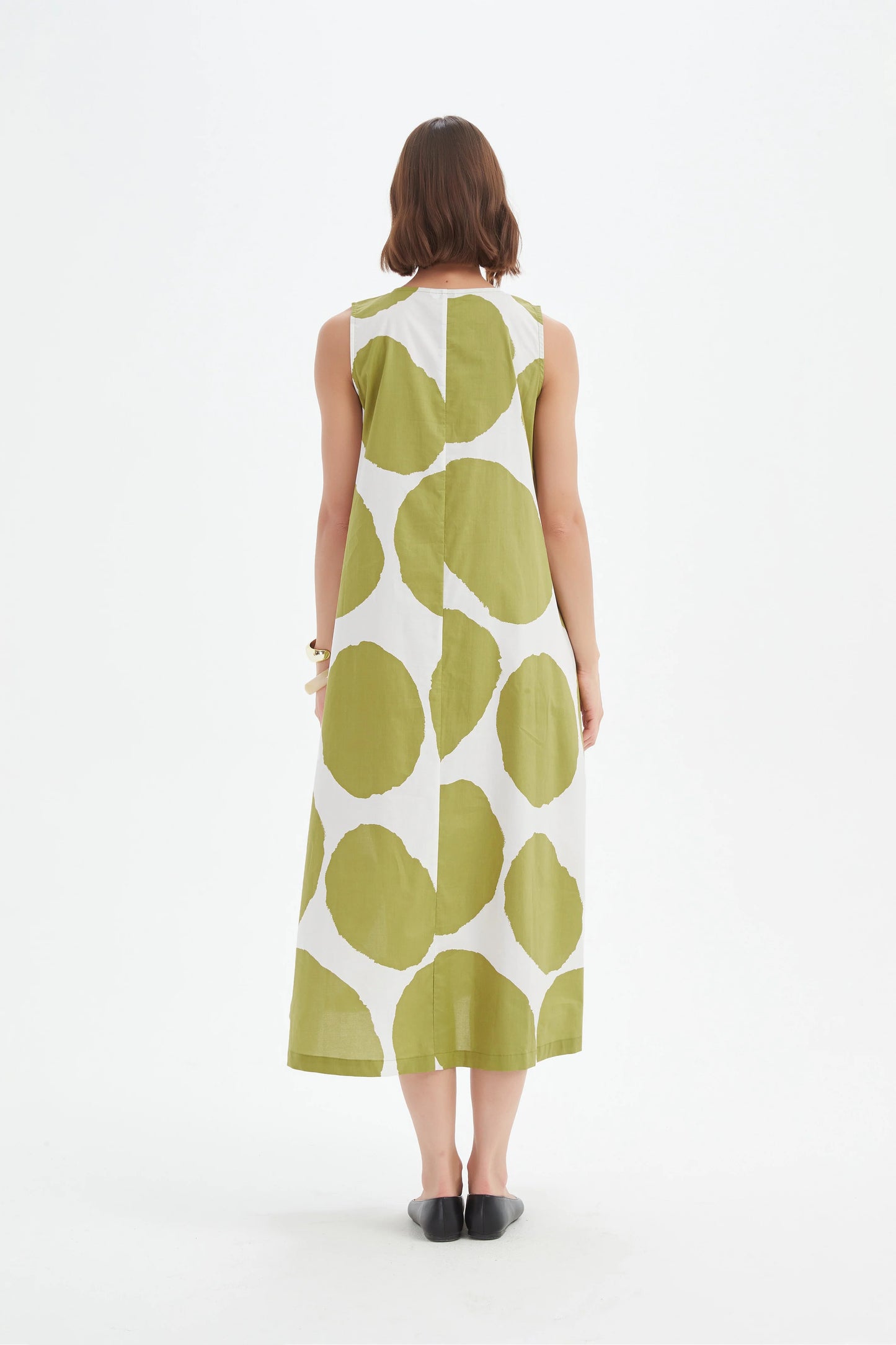 Tirelli - Inverted Pleat Poplin Dress - Chartreuse/white Spot