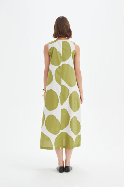 Tirelli - Inverted Pleat Poplin Dress - Chartreuse/white Spot