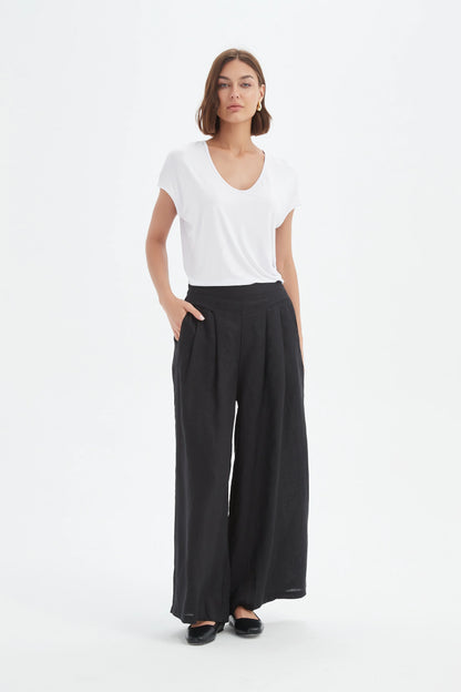 Tirelli - Pleat Front Palazzo Pant - Black