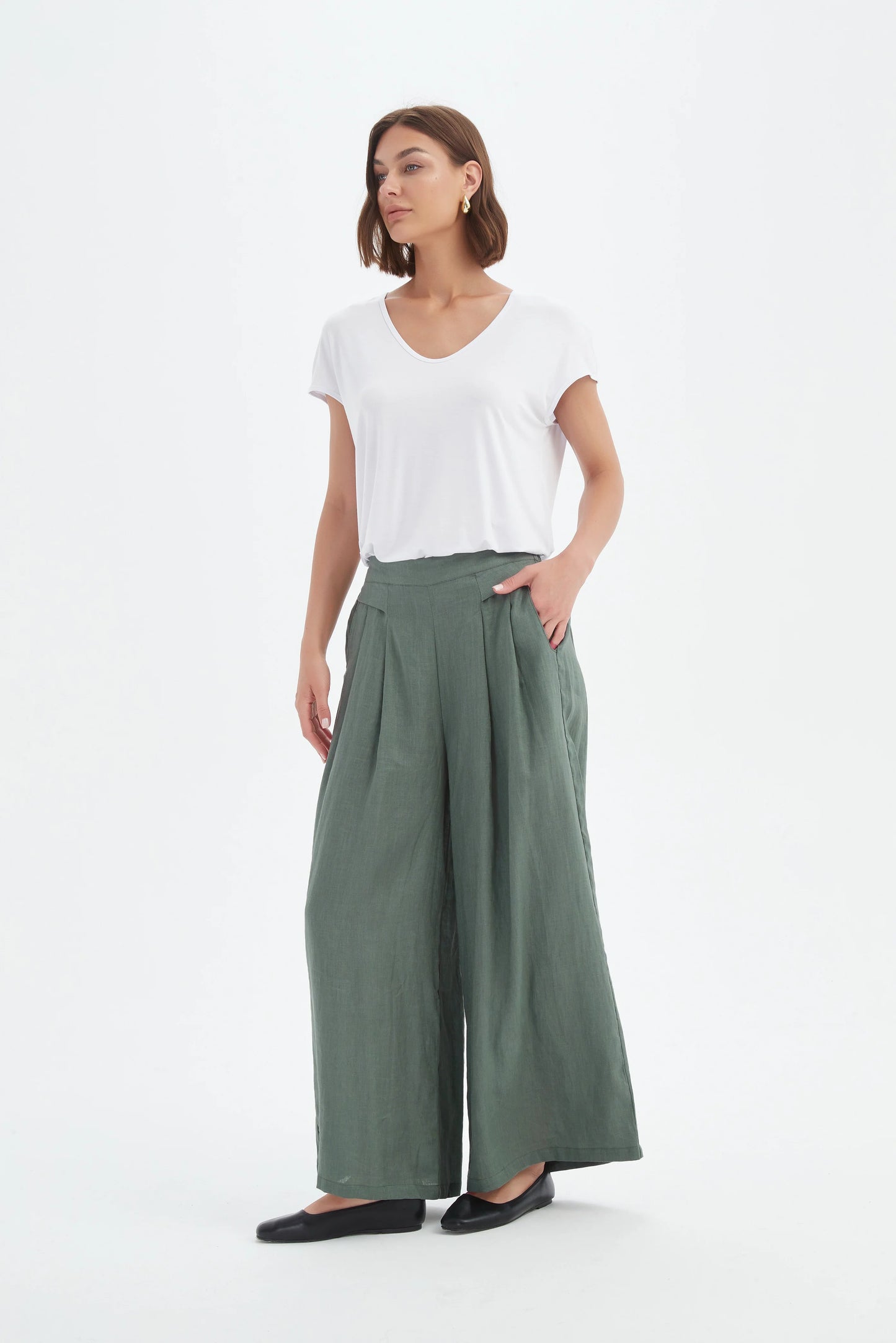 Tirelli - Pleat Front Palazzo Pant - Petrol