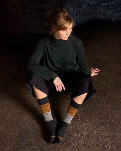 Tightology - Merino Wool Socks - Chunky Rib Charcoal Stripe - One Size