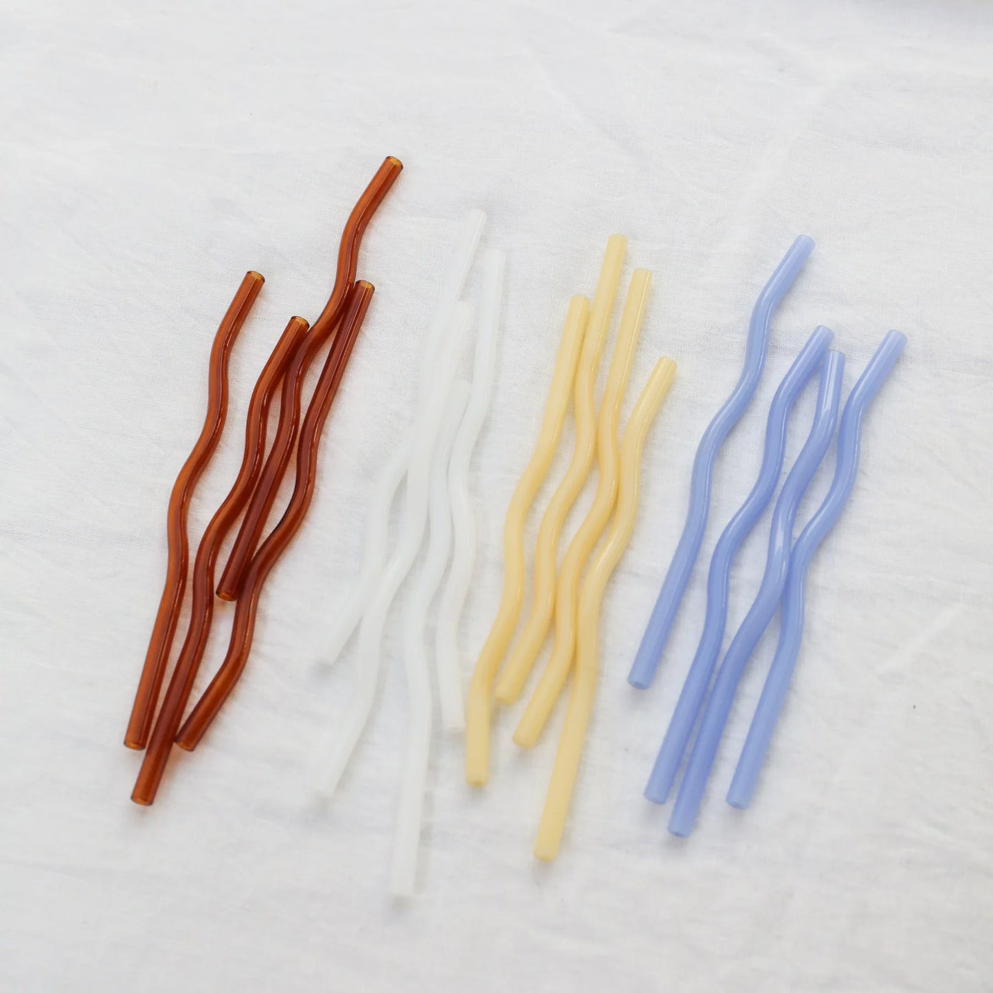 Designstuff - Curve Glass Straw - Mixed Mist/lemon/white/cinnamon (set Of 4)
