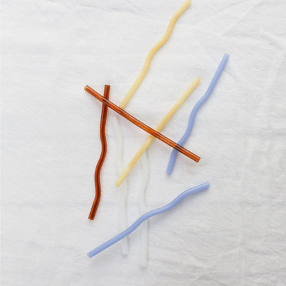 Designstuff - Curve Glass Straw - Mixed Mist/lemon/white/cinnamon (set Of 4)
