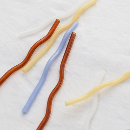 Designstuff - Curve Glass Straw - Mixed Mist/lemon/white/cinnamon (set Of 4)