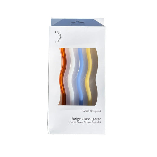 Designstuff - Curve Glass Straw - Mixed Mist/lemon/white/cinnamon (set Of 4)