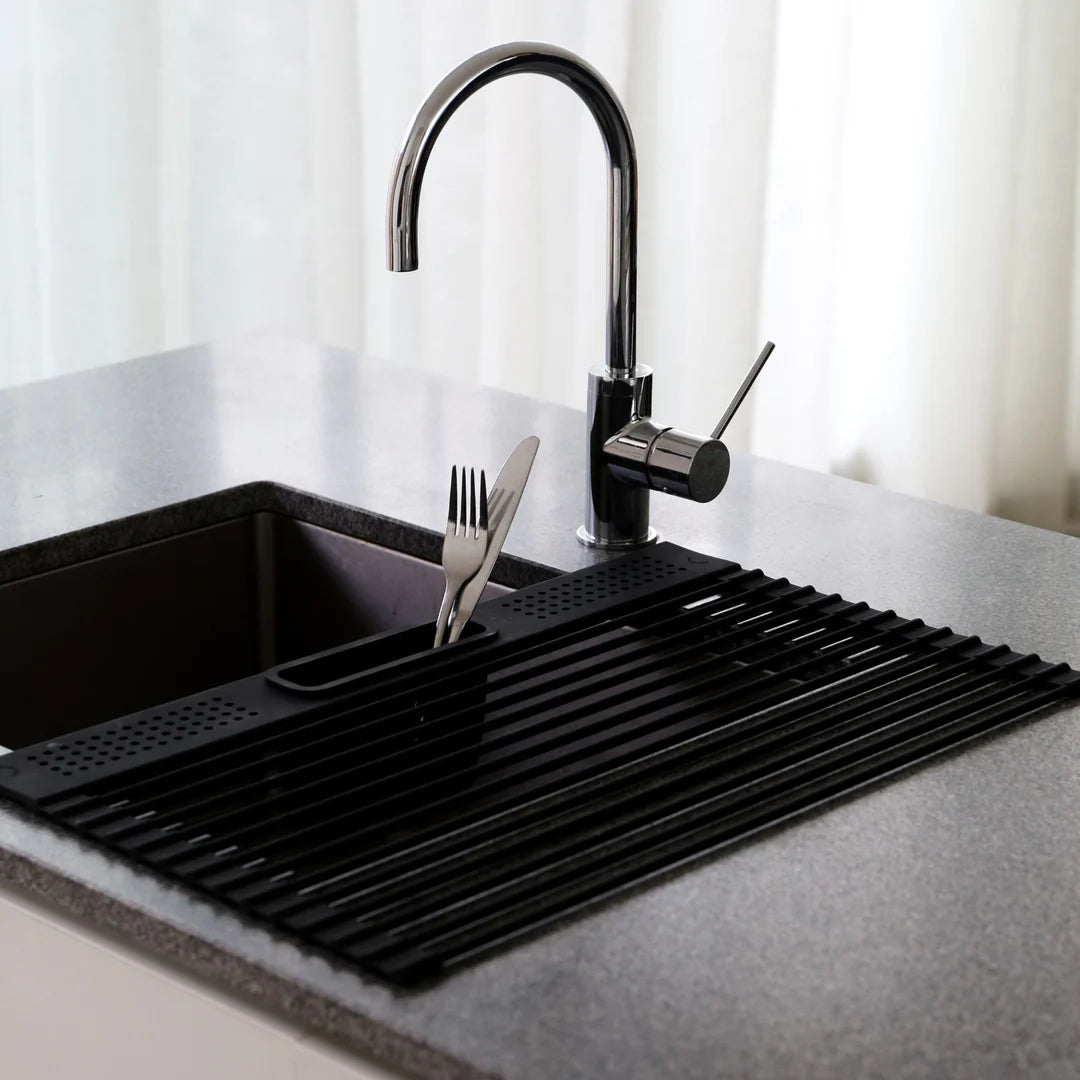Designstuff - Folding Dishrack With Cutlery Holder - Black