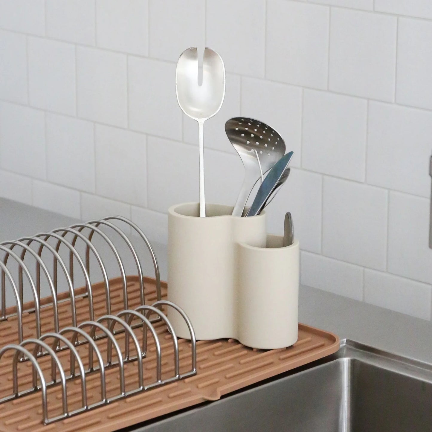 Designstuff - Store-all Cutlery Drainer / Holder - Sand