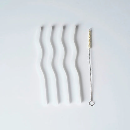Designstuff - Curve Glass Straw - White (set Of 4)
