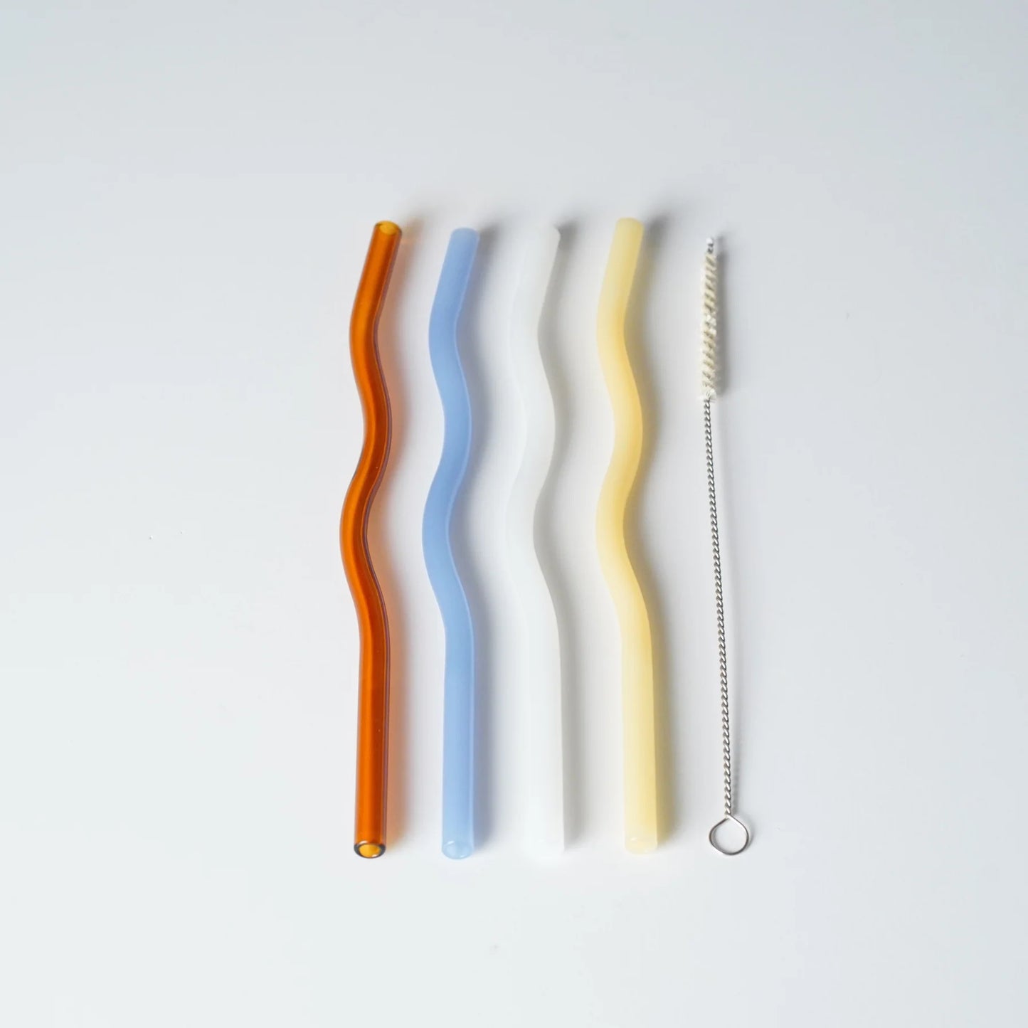 Designstuff - Curve Glass Straw - Mixed Mist/lemon/white/cinnamon (set Of 4)