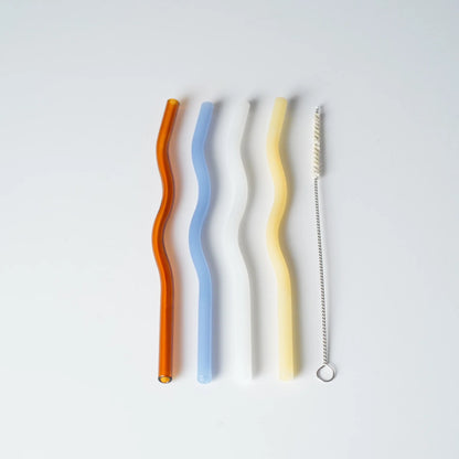 Designstuff - Curve Glass Straw - Mixed Mist/lemon/white/cinnamon (set Of 4)
