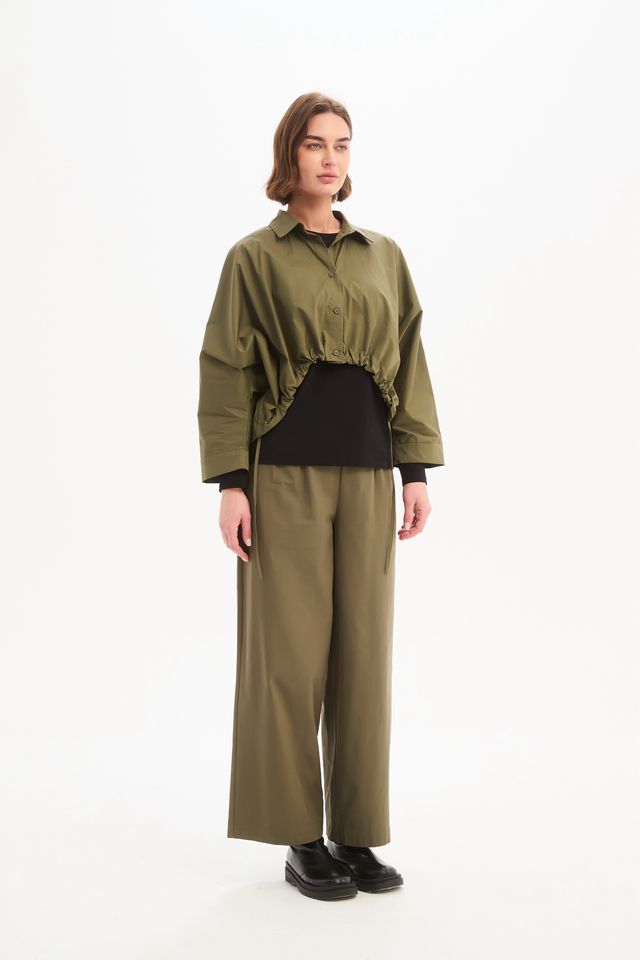Tirelli - Wide Crop Poplin Overshirt - Khaki