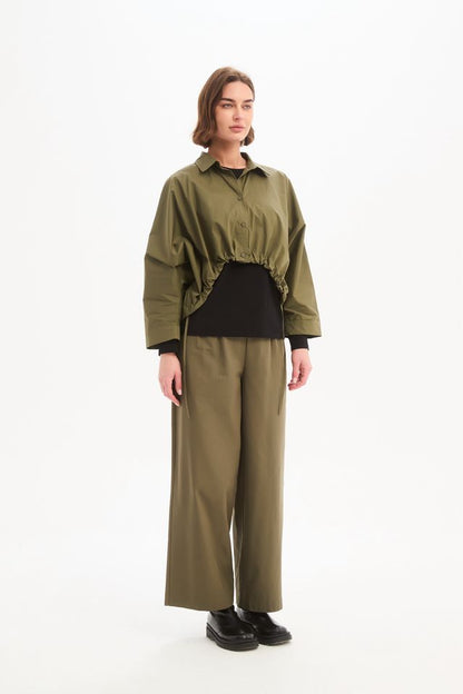 Tirelli - Wide Crop Poplin Overshirt - Khaki