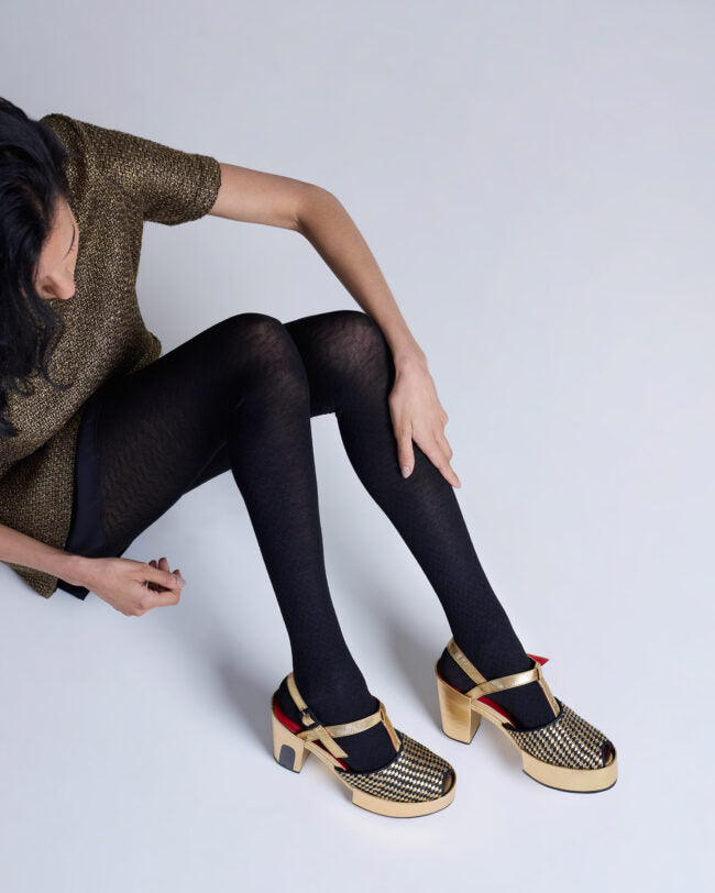 Tightology - Herringbone Merino Wool Tights - Black - Small Medium
