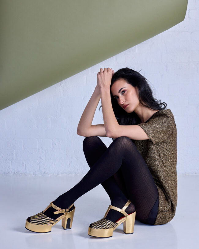 Tightology - Herringbone Merino Wool Tights - Black - Small Medium