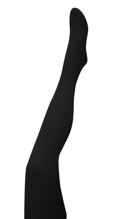 Tightology - Herringbone Merino Wool Tights - Black - Small Medium