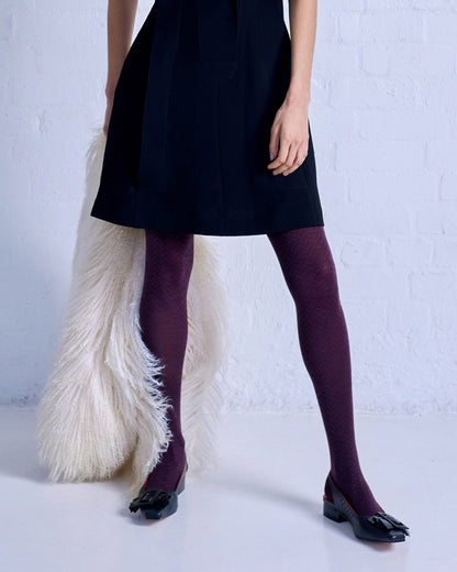Tightology - Herringbone Merino Wool Tights - Plum