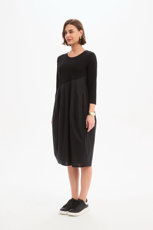 Tirelli - Diagonal Seam Combi Dress - Black