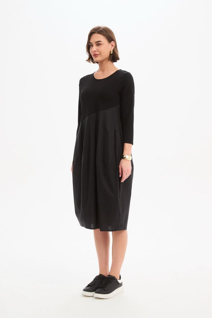 Tirelli - Diagonal Seam Combi Dress - Black