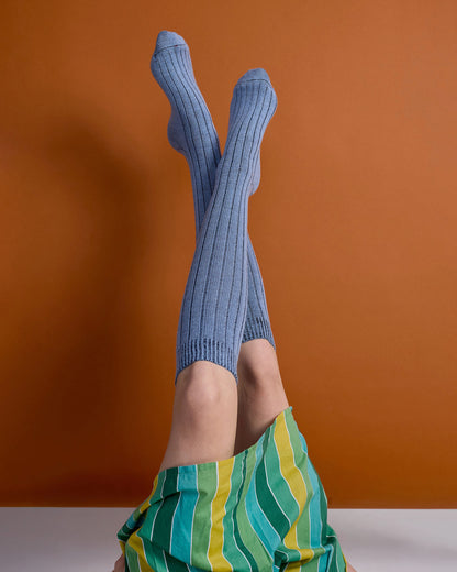 Tightology - Long Rib Merino Wool Socks - One Size - Blue