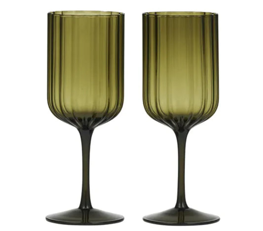 Casa - Hazel S/2 Wine Glass - Olive