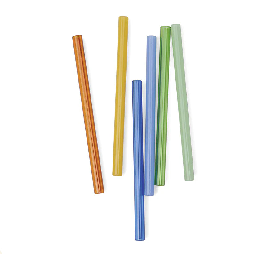 Designworks Collective - The Whistler Colored Glass Straws - Set Of 6