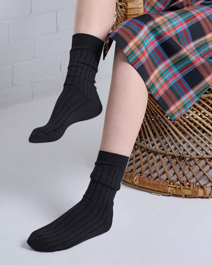 Tightology - Short Rib Merino Wool Socks - One Size - Black