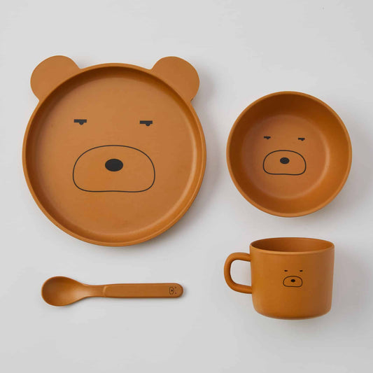 Pilbeam Living - Animal Faces Bamboo 4pc Dinner Set - Brown Bear