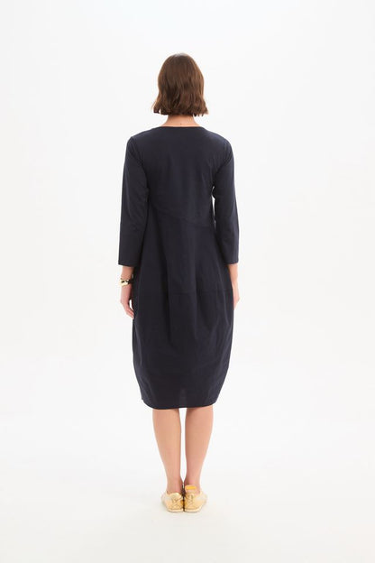 Tirelli - Diagonal Seam Combi Dress - Navy