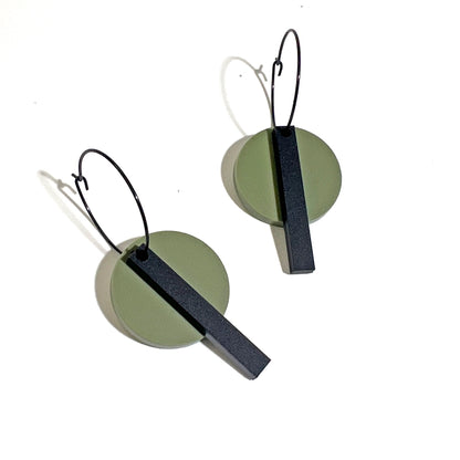 Mingled - Bar Hoop Earring - Olive Green