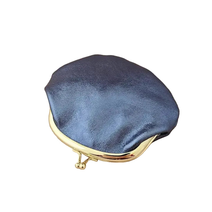 Leather Retro Clasp Purse - Navy