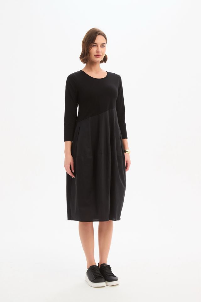 Tirelli - Diagonal Seam Combi Dress - Black