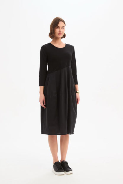 Tirelli - Diagonal Seam Combi Dress - Black
