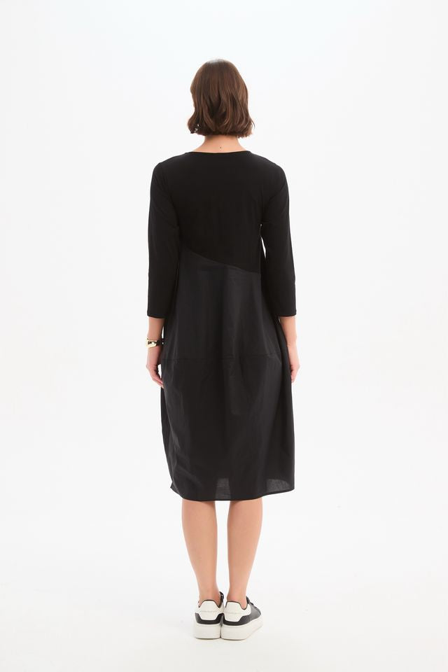 Tirelli - Diagonal Seam Combi Dress - Black
