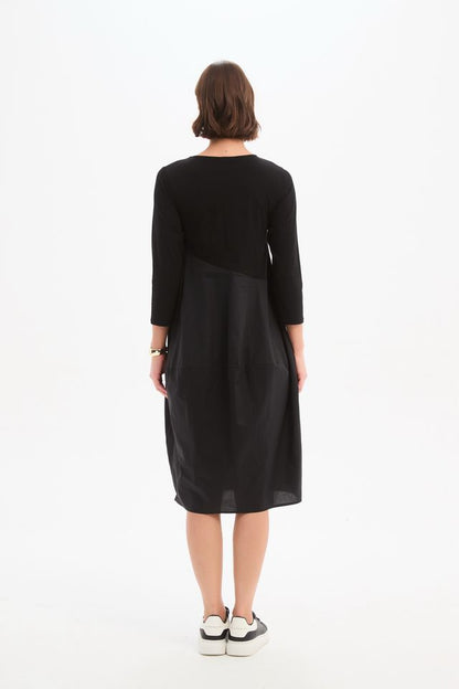 Tirelli - Diagonal Seam Combi Dress - Black